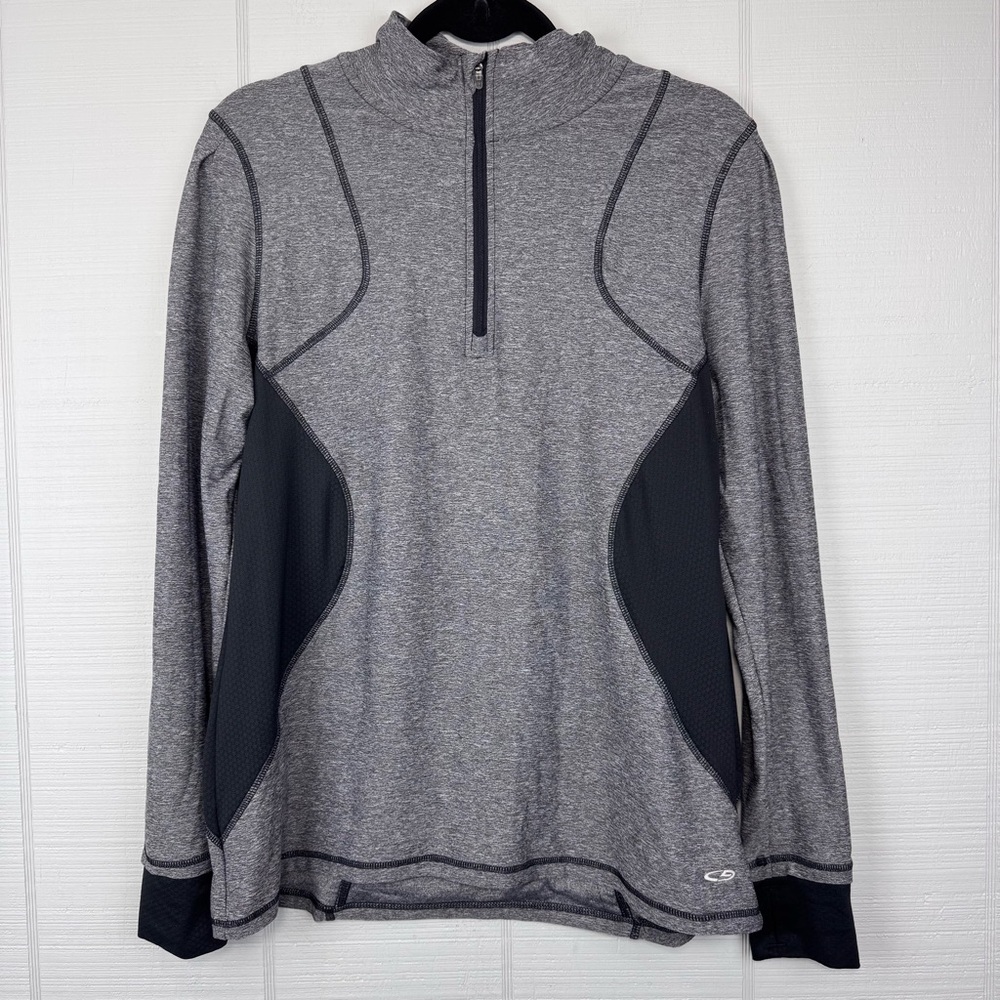 C9 Champion Athletic Lightweight Quarter Zip Sweatshirt Gray Black Back Pocket